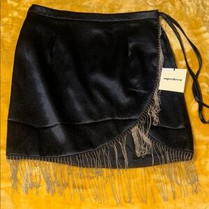 superdown Black Asymmetrical Fringe Mini Skirt